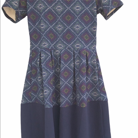 LULAROE size medium navy blue diamond print Amelia dress - Picture 6 of 10
